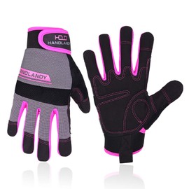 HANDLANDY Utility Work Gloves Men Women Home Yard Safety Mechanic Gloves Touch Screen Flexible Breathable (L)