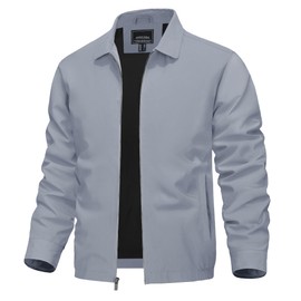 TACVASEN Mens Lightweight Jackets Casual Stylish Windbreak Collar Fall and Spring Jacket Light Grey