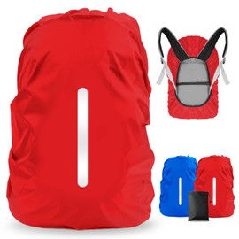 LAMA - Funda impermeable para mochila, 2 unidades, protector reflectante a prueba de lluvia para antipolvo y antirrobo, M 30L-40L, color azul oscuro rojo