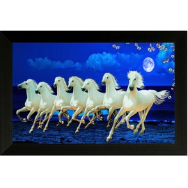 SAF Shyam Art 'N' Frame Photograph 7973E 7 Running Horses vastu Framed Wall Art Paintings (Wood, 35x 2 x 50 cm) SANFPA-7973E