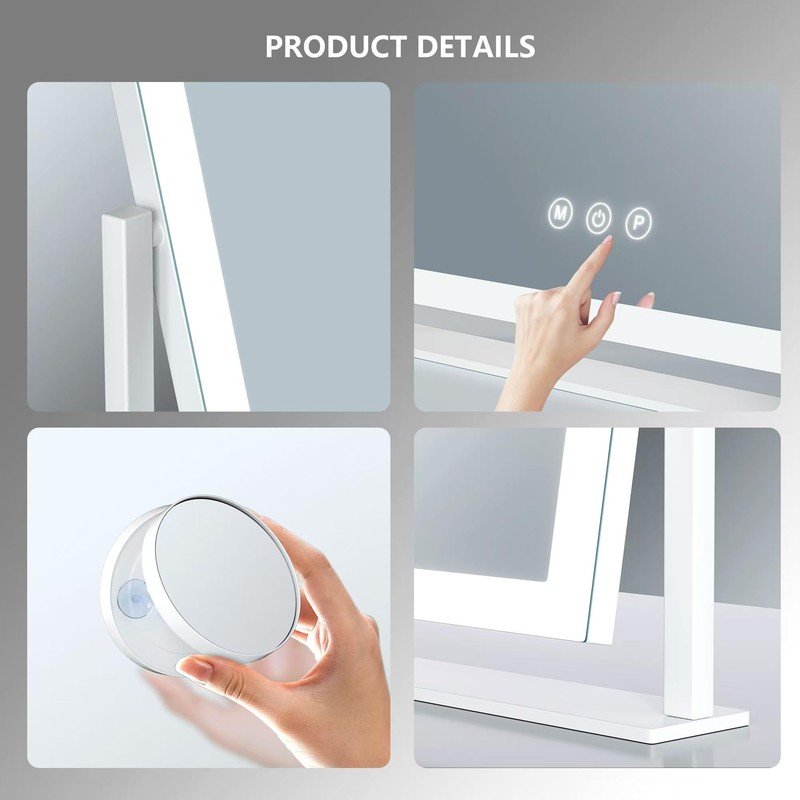 Lighted Makeup Mirror, 17.3"x13" Hollywood Vanity Mirror with Lights, Three