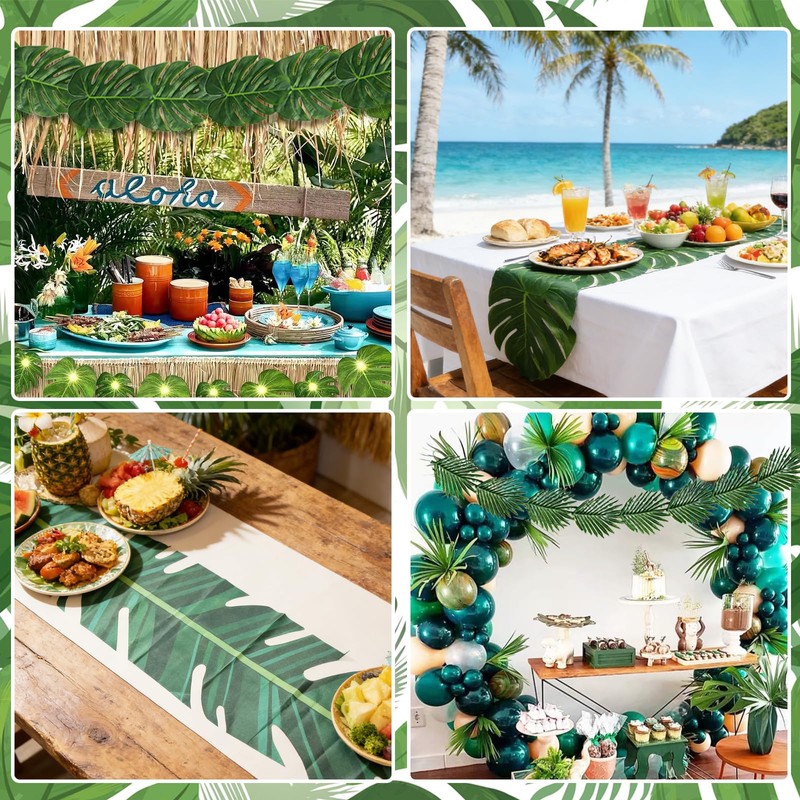 6 Pcs Artificial Palm Leaves Table Runners, 72 Inch Tropical