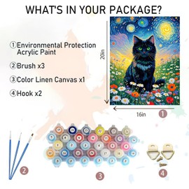 Black Cat Paint by Numbers Kit for Adults - Starry Night Adults' Paint-by-Number Kits for Beginner Acrylic On Canvas DIY Oil Painting Kit for Gift Home Wall Decor 16x20 Inch