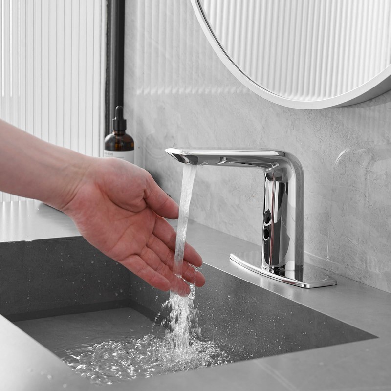 Bathfinesse Touchless Bathroom Sink Faucet Hands-Free, Battery or Plug-in Powered,