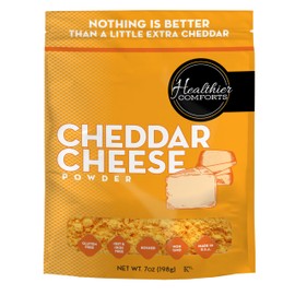 Healthier Comforts Cheddar Cheese Powder | Premium Yellow Cheddar | Batch Tested Gluten Free, Kosher | Cheesy Goodness for Popcorn, Pasta, Fries, Mac and Cheese, Macaroni and Cheese | Shelf Stable Seasoning (7 oz)