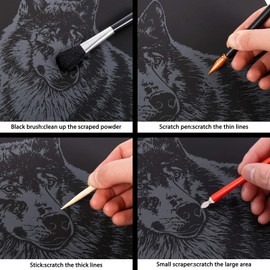 metagio 8PCS Scratch Art Paper A4 Animals Art Paper Rainbow Painting Engraving Art Sets with Scratch Drawing Pens and Cleaning Brush