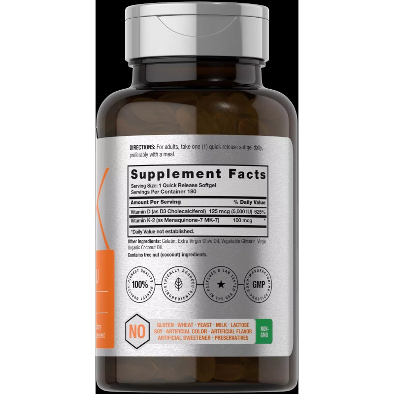 Horbäach Vitamin K2 MK7 with D3 Supplement | 180 Softgels