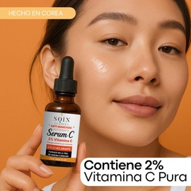 Sqin Luxiena Korean Serum de Vitamina C 2% y Ácido Hialurónico Facial. Aclara la Piel, Antimanchas facial + Antiarrugas + Antioxidante, Suero Facial de Día Vitamina C y Vitamina E, Skincare Coreano Vegano 32ml.