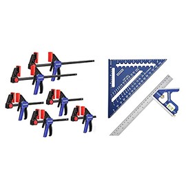 WORKPRO Rafter Square and Combination Square Tool Set, 6-Pack One-Handed Clamp/Spreader, Bar Clamps for Woodworking