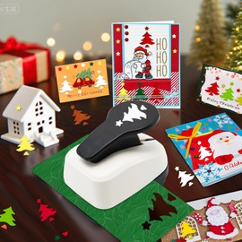 Christmas Punch, 1 inch Paper Punch for Christmas, Shape Hole Punches, Christmas Tree Punches for Paper Crafting, Pine Tree Puncher Lever Action Crafts Punch, Xmas Hole Punch for Scrapbooking DIY Arts