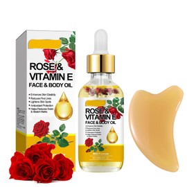 Rose Vitamin E Oil for Skin,Rose Essential Oil,Rose Oil for Skin,with a Massage Board,Deeply Nourishes Soothing,Improves Skin Elasticity,for a Variety of Skin Types(60ml)