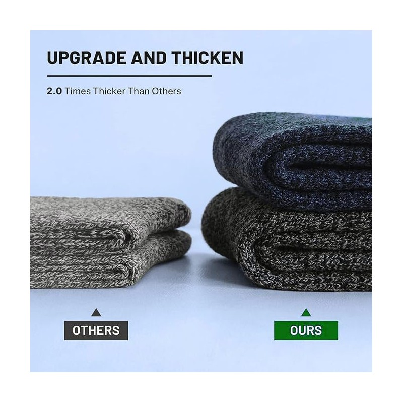 HEERMS 5 Pairs Mens Merino Wool Socks Thick Winter Hiking