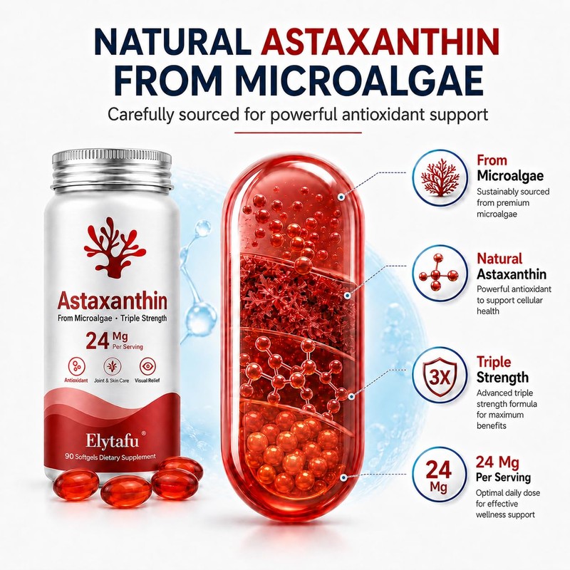 Astaxanthin Supplements 24mg Astaxanthin Softgels,from Microalgae, Triple Strength Astaxantina Antioxidant