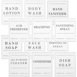 BESTYASH Etiquetas Impermeables para Botellas de Baño 24 Piezas en Color Claro 70x80mm Adhesivas Resistentes al Agua para Dispensadores de Jabón y Contenedores de Ducha Hogar