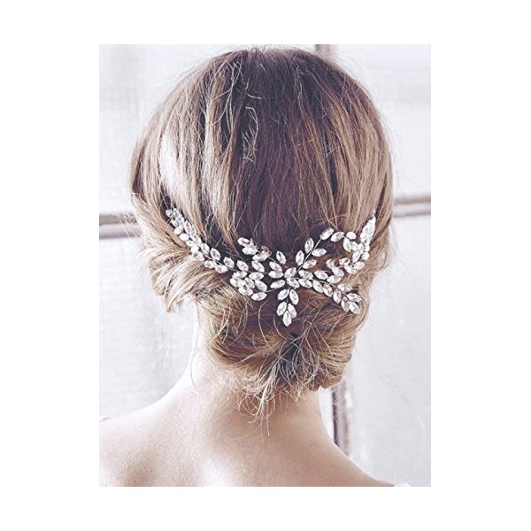 Yean Wedding Hair Comb Rhinestones Bridal Hair Side Comb Accessories Headdress for Bride and Bridesmaid (Silver)