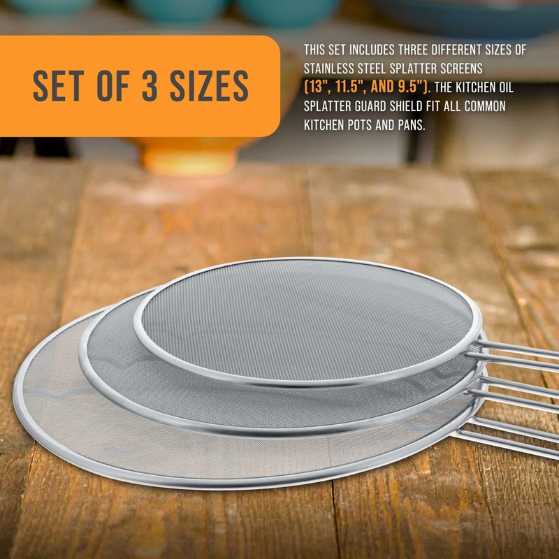 U.S. Kitchen Supply Set of 3 Stainless Steel Splatter Screen