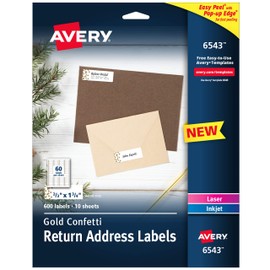 Avery Easy Peel Return Address Labels, 2/3" x 1-3/4", Gold Confetti Design, 600 Labels (6543)
