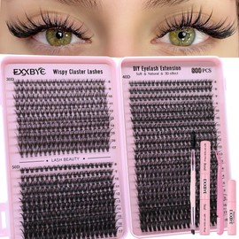 Wispy Lash Clusters Kit 800pcs Lash Extension Kit DIY Eyelash Clusters 30D&40D&50D Lashes Clusters 8-18mm With Lash Bond and Seal, Lash Tweezers, Lash Remover，Lash Brush