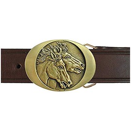 Horse Heads Belt Buckle OBM123B IMC-Retail 42 Chestnut Brown