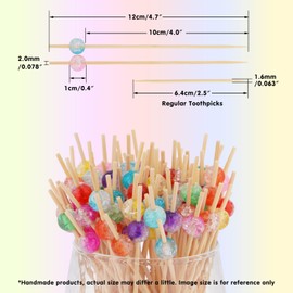 Minisland Mix-Colored Pearl Cocktail Picks, 4.7 Inch Long Bamboo Fancy Toothpicks for Appetizers, Decorative Bridal Wedding Holiday Party Food Drinks Garnish Fruit Skewer Sticks 100 Counts - MSL410
