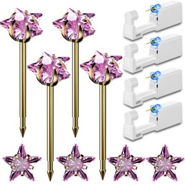 Nunpag 12 Pcs Ear Piercing Kit Disposable Ear Piercing Gun Kit with 4 Pcs 5 Prong Setting Cubic Zirconia Pink Star Earrings Stud 316L Stainless Steel Easy to Use Self Ear Piercer Gun Kit Tool