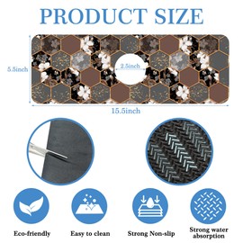 Hexagon Marble Texture Faucet Mat for Kitchen Sink White Flower, Soft Diatom Mud Material, Strong Water Absorption, Non-slip, Easy to Clean for Bathroom, Kitchen 15"X5.5"