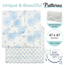 FOREVERPURE Baby Swaddle Blanket Set, Muslin Swaddle Blanket for Girls & Boys, Soft Silky Receiving Swaddle Wrap 70% Viscose Made of Bamboo, 30% Cotton, Large 47 x 47 inches, Set of 2 (Light Blue)