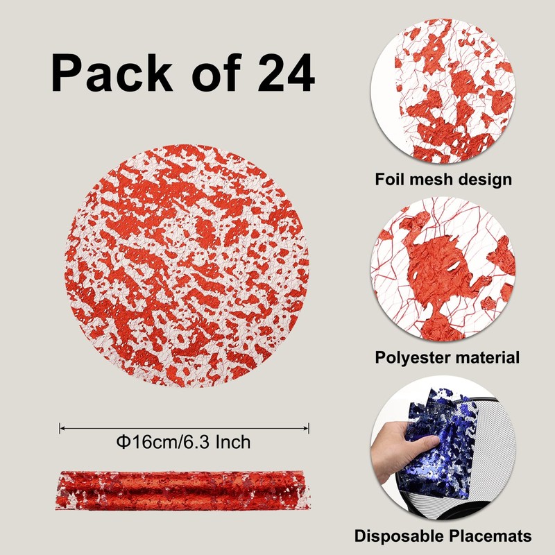 sourcing map 24pcs Disposable Placemats, 6.3 Inch Foil Metallic Place