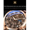 OLEVS Men Watch Leather Strap Moon Phase Casual Classic Analog