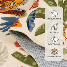 LEEVAN 3x5 Bedroom Rug Washable Tiger Kitchen Rugs Non Slip Beige Entryway Mat Scalloped Office Floor Pad Leopard Living Room Rug Low Pile Playroom Carpet Jungle Kids Mat