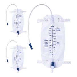 DOKIBI 1000ml Catheter Leg Bags, Urinary Drainage Bag for Men Women with Anti-Reflux Valve, 18” Tubing and Adjustable Cloth Straps, Easy Flip Drain (Pack of 3)