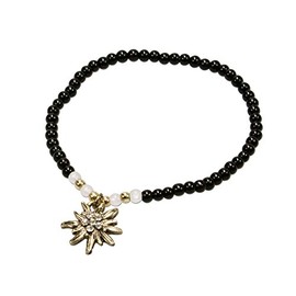 Alpenflüstern DAB050 Filigree Pearl Costume Bracelet Rhinestone Edelweiss – Women's Costume Jewellery with Antique Gold-Coloured Edelweiss, Elastic Costume Bracelet, Pearl Bracelet in Traditional