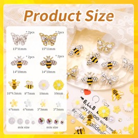 88 Pcs Bee Nail Charms and Gems, Gold Silver Bee Butterfly Nail Gems Charms Yellow Daisy Flowers Charms for Acrylic Nails, Cute Bee Tiny Flowers Sunflowers Resin Charms for Nail Art Accessories