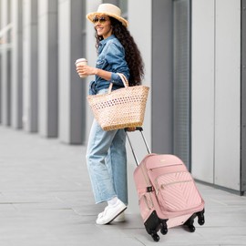star cloud Rolling Backpack for Women, 21"x14"x9",45L Travel Backpack with Wheels and USB & Type-C Charging Ports, Fits 17.3", Water-Resistant Carry-On Luggage for Work & Travel (Pink)