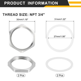 QUARKZMAN 2 Stücke Gussrohrverschraubung Sechskantmutter mit Unterlegscheibe 304 Edelstahl Sechskantmutter NPT 3/4" Innengewinde für die Installation Rohrleitungen, 1,18" Außendurchmesser