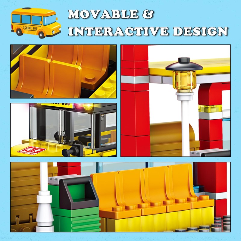 WEMEWEME School Bus Building Blocks Set 488PCS Creative Vehicle Model