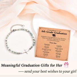 IKIATY 6th Grade Graduation Gifts for Girls Her, Elementary School Class of 2025 Graduation, Inspirational Christian Cross Bracelet Gifts for Niece Granddaughter Friends Daughter Sister