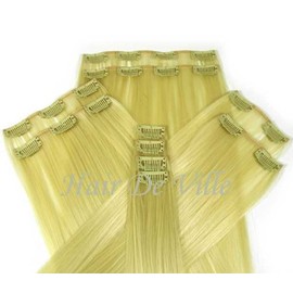 10 Pcs Full Head Heat Resistant Synthetic Clip In Hair Extensions Long 22 Inches 135 g Color Light Blonde