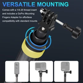 True Carbon Fiber selfie stick with Carry Case, 14 to 118 inches monopole waterproof monopod for Gopro Go pro hero 13 12 11 10 9 insta360 insta 360 x4 x3 x2 x ONE R RS accessories (Gold)