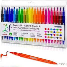 RECOLOUR RainbowArt Watercolor Brush Markers - 24 Vibrant Colors Set for Kids and Adults,