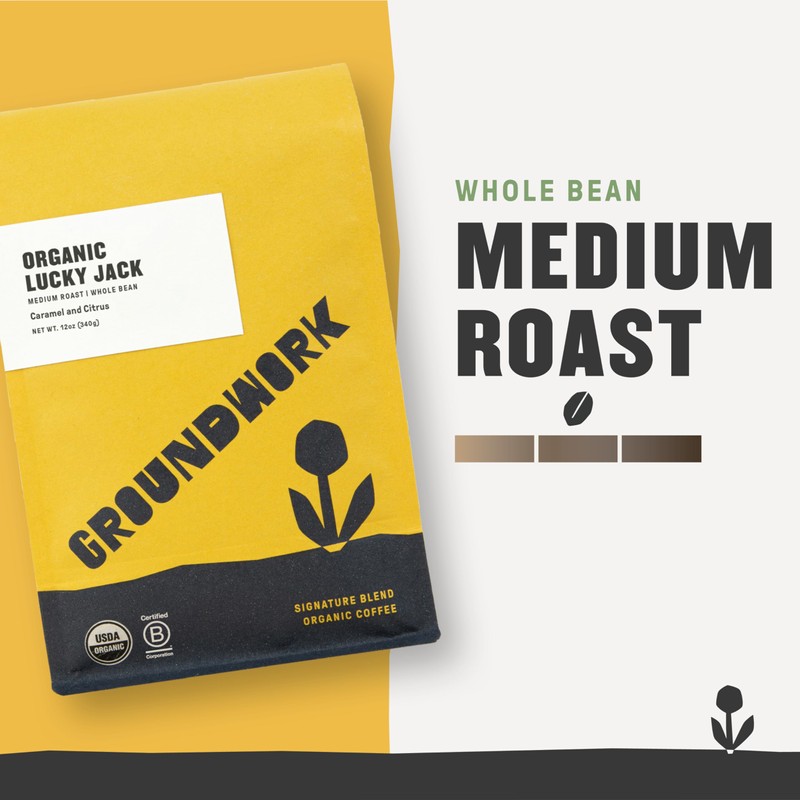Groundwork Certified Organic Whole Bean Coffee, Lucky Jack, 12 oz