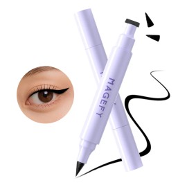 2 In 1 Delineador Ojos Cejas Incluye Lápiz Delineador Y Lápiz Delineador Con Sello Maquillaje Hipoalergenico De Plumín Fino De No Se Corre Se Seca Rápidamente Color Negro Magefy