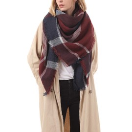 Century Star Stylish Plaid Scarf Soft Oversized Scarves Warm Cozy Blanket Winter Shawl Navy Red One Size