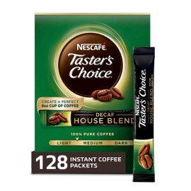 NESCAFE Taster's Choice, Decaf House Blend Light Medium Roast Instant Coffee, 8 boxes (128 packets)