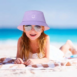 Kids Sun Hat Smile Face Toddler Bucket Hat for Girls Boys Summer Sun Protection Cotton Beach Hat Purple