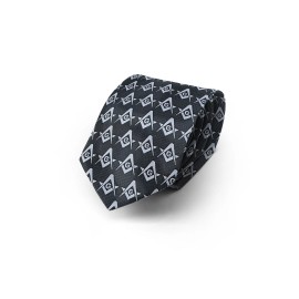 Square & Compass Masonic Neck Tie - [Black & Silver]