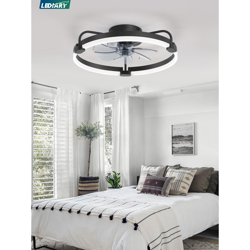LEDIARY Ceiling Fans with Lights and Remote, 20'' Low Profile