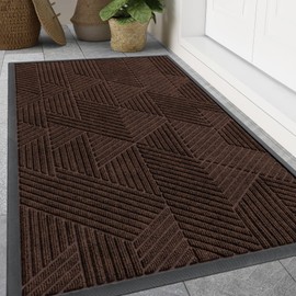 Smiry Front Door Mat Outside Entrance, Heavy Duty Sturdy Natural Rubber Doormat, Trap Dirt and Moisture, Easy Clean Low Profile Welcome Floor Mats for Indoor Outdoor Entry, 47x32 Inch, Dark Brown