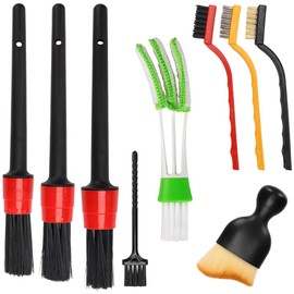 Auto Car Detailing Brush Set Car Interior Cleaning Kit Includes 3 Boar Hair Detail Brush,3 Wire Brush, 3 Air Vent Brush for Cleaning Car Interior Exterior, Dashboard Engines Leather Wheel