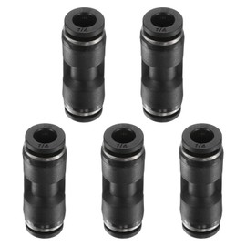 sourcing map 5pcs Push to Connect Fittings 1/4" OD x 1/4" OD Straight Pneumatic Connector Zinc Alloy Quick Connect Union Two-Way Fittings for Semi Truck Trailers Air Brake System, Black
